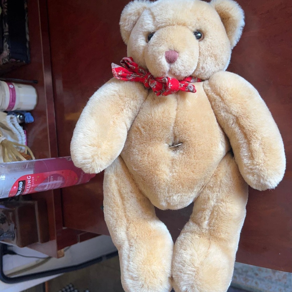 Vtg Eden Toys‎ Musical Teddy Bear 80s Plush Music Box Korea Red Bow Collectible - Picture 9 of 9